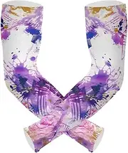 [Yoogain] UV Protection Sleeves UV Protection Watercolor Abstract Splash-ink Purple Long Sleeve for Volleyball, Basketball, Cycling Strong Air Permeability cubre brazos, Watercolor Abstract Splash-ink