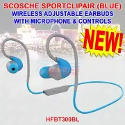SPORTCLIP™AIR (BLUE) WIRELESS ADJUSTABLE EARBUDS WITH MICROPHONE & CONTROLS NEW