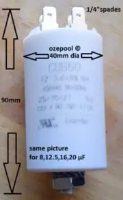 16µF START/RUN CAPACITOR FOR SWIMMING POOL, SPA PUMPS, ELECTRIC MOTORS TOP rated