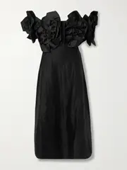 [Aje] Aje - Etta Appliquéd Off-the-shoulder Linen-blend Midi Dress - Black - UK 6 UK 6 Black