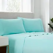 Serta Simply Clean Soft Hypoallergenic Stain Resistant Deep Pocket 4 Pieces Solid Bed Sheet Set, Full, Turquoise