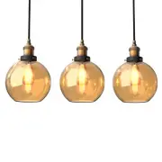 3X Amber Glass Pendant Light Vintage E27 Hanging Dining Kitchen Lamp w/ 25W Bulb
