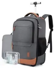 Rolling Travel Backpack, Water-Resistant Travel Laptop Grey With Wheels