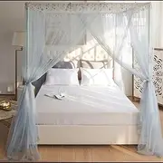 Mosquito Net Bed Frame Canopy Bed Frame Post Poles 4 Corners Canopy Bed Frame Post Poles Aluminum Alloy for Four Corner Bed Easy to Install,Blue,Queen