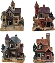 4Pcs Miniature House Fairy Gardening Micro Landscape Village Crafts Ornaments Accessories for Home, Random Style