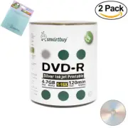 200 Smartbuy DVD-R 16X 4.7GB Silver Inkjet Printable Disc+FREE Micro Fiber Cloth