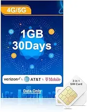 4G/5G LTE SIM Card, Data Card 1GB 30Days Support for AT&T, T-Mobile and Verizon, SIM Card Data Only for Hunting Trail Game Cameras Portable WiFi/Router/Mobile Hotspot Unlocked IoT Device