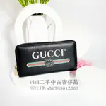 精品二手 GUCCI PRINT LEATHER ZIP AROUND WALLET 長夾 拉鍊 黑色496317