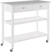 Crosley Furniture Chloe Stainless Steel Top Rolling Kitchen Island Storage Cart, Microwave Stand, Wine Rack, White
