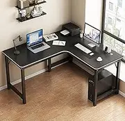 IDZNFNFX L Shaped Desk Computer Desk Corner Desks Gaming Desk PC Table with Wood Tabletop Metal Frame for Home Office Dorm Sturdy Writing Workstation Easy to Assemble,140 * 80 * 75cm