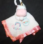 New Magic Years plush unicorn rattle lovey security blanket Pink/white