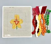 Hand Painted Glitter Orchid Needlepoint Canvas Impression Caron Silk Threads Kit