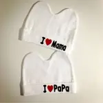 秋冬款新生兒帽子（嬰兒0-3個月內） I❤️MAMA I❤️PAPA一組兩入