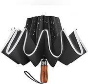 [Lejorain] Large Reversible Umbrella -50 Inch Windproof Folding Inverted Umbrella - Auto Open/Close with Safety Reflective Strip(Black/Blue)