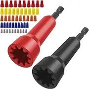 KEWAYO 2Pcs Wire Nut Twister, Wire Nut Driver with 50 Pcs Wire Caps,Wire Twister Tool with 1/4 Inch Chuck Wire Nut Twister Bit Wire Twister Hand Tool for Drill