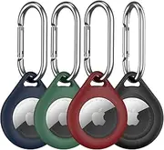 R-fun Airtag Holder,Air Tags Apple Case 4 Packs with Metal Keychain, Multi-Color for Luggage, Dog Collar (Black,Pine Green,Midnight Blue,Wine red)