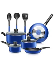SereneLife 11pc Blue Cookware Set