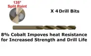 (4 Pack) Alpha Cobalt Drill Bits 4mm HSS, METAL - Hi Tensile - Stainless Steel