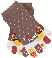 [DYZANOROKY] 5 Toe Socks, Women's, Cotton, Socks, Cute, Bear Pattern, Beach Pattern, Ankle Length, Lightweight, Sweat Absorbent, Quick Drying, Breathable, Odor Resistant, Antibacterial, One Size Fits