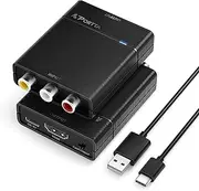 PORTTA RCA to HDMI Converter, AV to HDMI 1080P, Mini Composite CVBS to HDMI Adapter upscaler, Support PAL/NTSC, Compatible with VHS, VCR, PS3, N64, Wii, STB, Xbox, Blue-Ray DVD Players