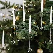 Generic 12 Sets Flameless Candles for Christmas Tree with Crystal Ball Hook, Hanging Ornaments with Remote, Flickering Flame with Timer Dimmer Functions for Christmas Tree Decoration
