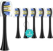 HEYAXA Water Flosser & Ultrasonic Electric Toothbrush Combo 2415WF, Replacement Toothbrush Heads, 5 Pcs, Black