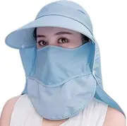 [Generic] Women Sun Face Mask Visor Hat, Wide Brim Cap UV Protection Foldable Hat with Detachable Adjustable Flaps