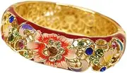 [NXAWUE] Cloisonne Bracelet,Enamel Bracelet, Enamel Rhinestone Large Flower Openwork Bracelets Vintage Cloisonne Colorful Jewelry High End Gilding Fashion Ladies Bangle