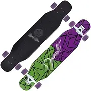 Sports Longboard Skateboard, 47" 7-Layer Maple Super Light Double-tilt Green Purple Pattern Brush Street Dance Board Beginner Adult Girl Professional Skateboard