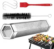 Hot Or Cold Smoker Pipe - 12 Inch Barbecue Pellet Smoker Tube | Hexagonal Design, Stainless Steel Charcoal Grilling Tool With Brush And Hooks, BBQ Accessories For Bacon Ribs