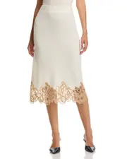 Fabiana Filippi Platinum Wool Blend Lace Band Pencil Skirt