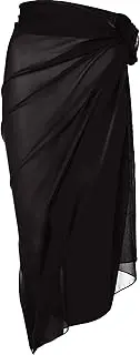 [Geyoga] Women Swimsuit Cover up Black Long Sarong Skirt Ladies Bikini Wrap Skirt Beach Chiffon Bathing Swimwear Pareo Wrap for Vacation, Plus Size, Black