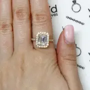 3.70CTW CZ Halo Emerald-Cut 14K Gold Yellow Engagement Ring