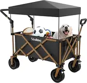 Strolking 160L Collapsible Wagon with Canopy, 8 inch All-Terrain Wheels, 330Lbs Capacity for Camping, Shopping, Outdoor Use, Lightweight, Foldable