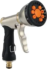 Fippy Garden Hose Pipe Spray Gun, 9 Adjustable Patterns Metal Garden Hose Gun, Multifunction Garden Hand Shower for Plant Watering, Car and Pet Washing, Sidewalk Cleaning