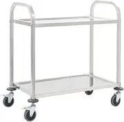 [vidaXL] 2-Tier Robust Stainless Steel Kitchen Trolley with Efficient Braked Castors and Spacious Trays - Silver