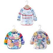 Nevenka 3 Pcs Long Sleeve Waterproof Bib with Crumb Catcher Pocket for 0-4 Years-4