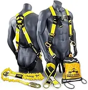 KwikSafety (Charlotte, NC) RATTLER (KIT) 1D Full Body Safety Harness, 6' Lanyard, 2 Tool Lanyards, Cross Arm Strap Anchor, ANSI Single Leg Non Stretch Shock Absorbing Snap Hooks Fall Protection