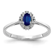 Solid 14k White Gold Simulated CZ and Oval Sapphire Halo Ring