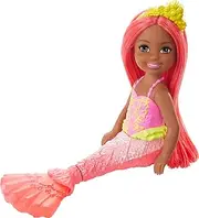 Barbie Dreamtopia Chelsea Mermaid Doll, 6.5-inch with Coral-Colored Hair and Tail