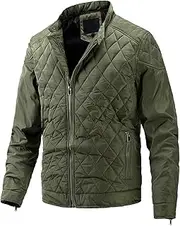 [Generic] Men Quilted Coat with Pockets Stand Collar Zip Up Jacket for Winter Fall Army Green Large