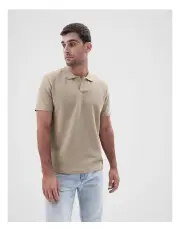 [Unison] Open Collar Pique Polo in Stone