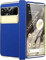 Jarttarn Compatible with Google Pixel Fold 5g 2023 Case, Hinge Protection Leather Case Cover with Magnetic Kickstand Screen Protector Full Protection Shell for Pixel Fold (Dark Blue)