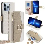 For iPhone 13 Pro Leather Case Crossbody Phone Cover with Wallet Stand