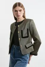 Petite Geo Jacquard Velvet Mix Tailored Jacket