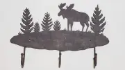 Rustic 3-hook wall Moose and Pine Tree coat / hat / keys rack