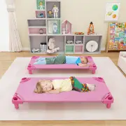 CostwayStackable Daycare Cot with Easy Lift Corner and Detachable Oxford Cloth-Pink