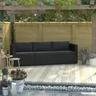 Garden Sofa Set Of 3 Black Poly Rattan Outdoor Couch With Cushion Modular Design
