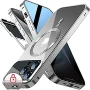 [SIYUKBM] [Full Camera Protection& Mechanical Lock] Magnetic Privacy Case for iPhone 15 Pro Max[Compatible with MagSafe] [CD Metal Ring] Full Body Metal Bumper, 9H Anti Peeping Glass Cover-Grey