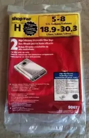 Genuine SHOP-VAC Type H 5-8 Gallon High Efficiency Filter Bags 2-Pack #90671
